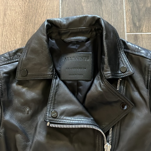 NEW All Saints Dalby Lamb Leather Biker Jacket Black Size 2 - Picture 8 of 11